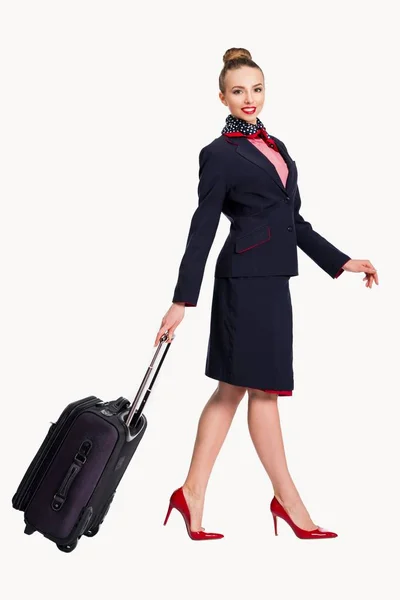 Jovem mulher aeromoça vestir uniforme — Fotografia de Stock