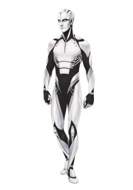 Fütüristik cyborg illüstrasyon tam vücut izole ayakta