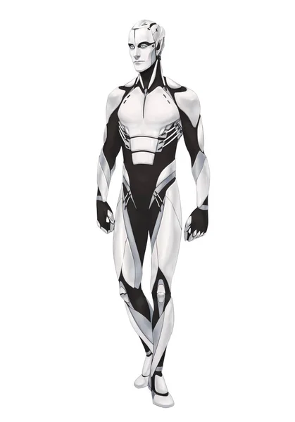 Fütüristik cyborg illüstrasyon tam vücut izole ayakta — Stok fotoğraf