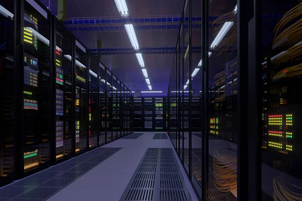 Arbetande data center interiör. — Stockfoto