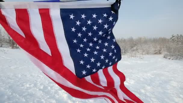 Bandera de EE.UU. ondeando en el viento, textura de tela muy detallada — Vídeos de Stock