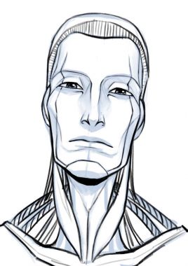 Fütüristik cyborg illüstrasyon portre beyaz arka plan izole