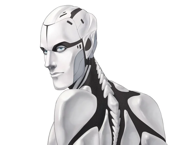 Futuristische Cyborg-Illustration Porträt isoliert auf weißem Hintergrund — Stockfoto
