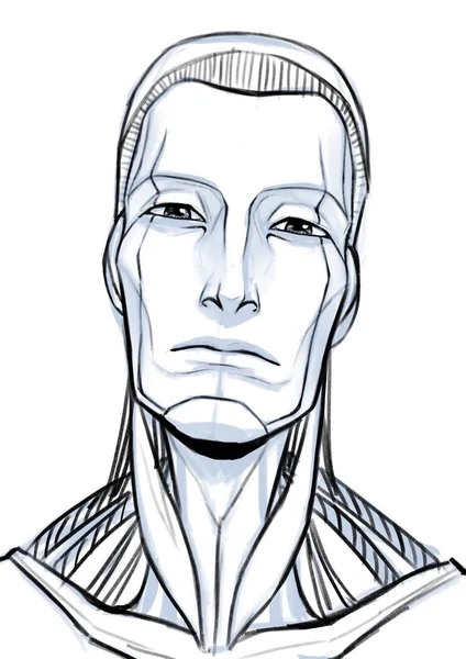 Futurisztikus cyborg illusztráció portré elszigetelt fehér háttér — Stock Fotó