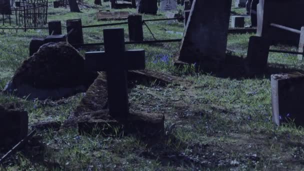 Camminando di notte al vecchio cimitero — Video Stock