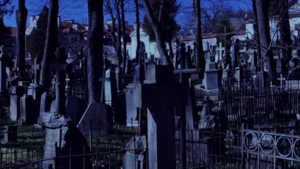 A régi temetőben éjjel séta — Stock videók