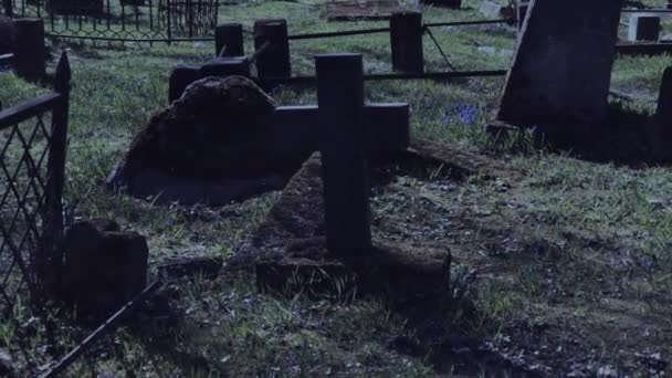 Chodzenie w nocy na starym cmentarzu — Wideo stockowe