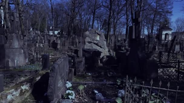 Gå på natten på gamla kyrkogården — Stockvideo