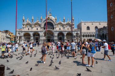 Venedik'in en ünlü meydanı San Marco'da turistler gezi