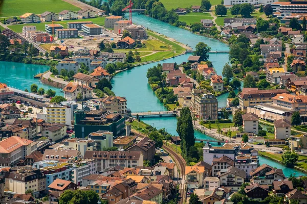 Aerial landscape of Interlaken city — Stock Photo, Image