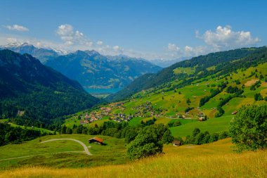 İsviçre 'de yaz zamanı kırsal panoramik manzara