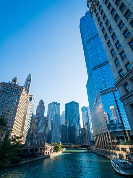 Chicago, USA - September 10, 2018: Downtown landmarks at sunny day time