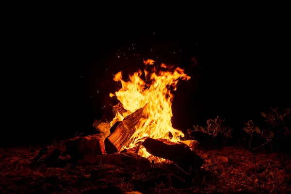Campfire burning at dark night — Stock Photo, Image