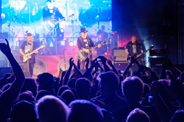 Fans at live rock music concert cheering