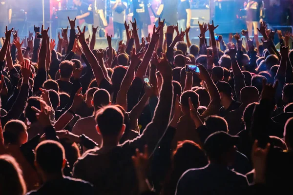 Fans at live rock music concert cheering