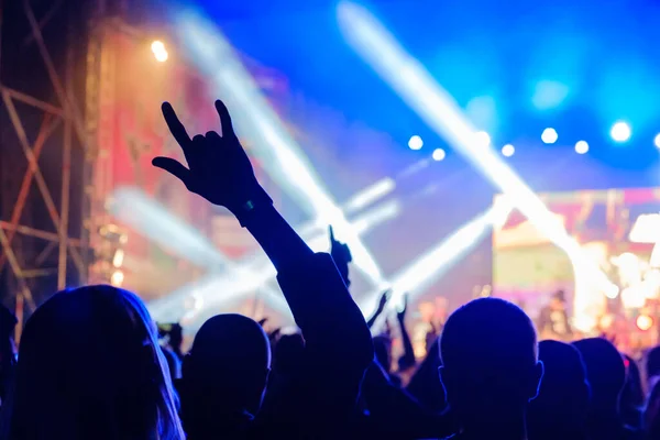 Aficionados en concierto de música rock en vivo animando —  Fotos de Stock