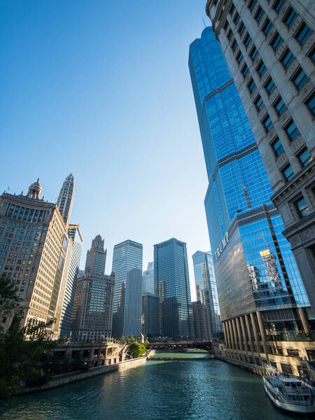Chicago, USA - September 10, 2018: Downtown landmarks at sunny day time