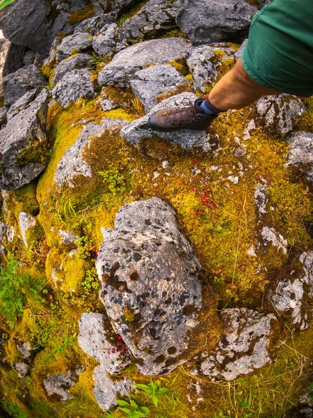 Mężczyzna pieszy noga w dzikiej przyrody — Zdjęcie stockowe
