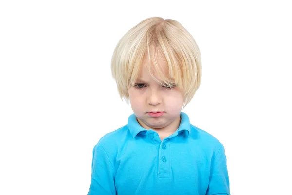 Sad boy portrait isolated in studio — Stock Photo, Image