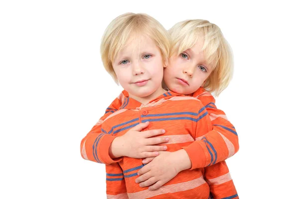 Two caucasian boys brothers posing in studio — Stock Photo, Image