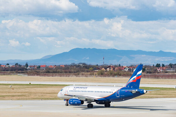 Aeroflot Sukhoi Superjet 100-95B taxiing on apron