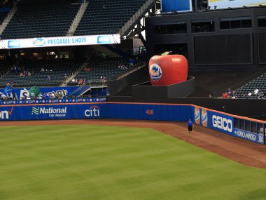 NEW YORK - SEPTEMBER 22: Home Run Apple at Citi Field on September 22, 2017 in New York. The stadium opened in Queens in 2009. clipart