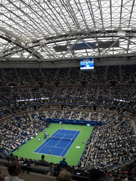 Нью Йорк Сентября Переполненный Стадион Артур Закрытой Крышей Теннисного Матча — стоковое фото