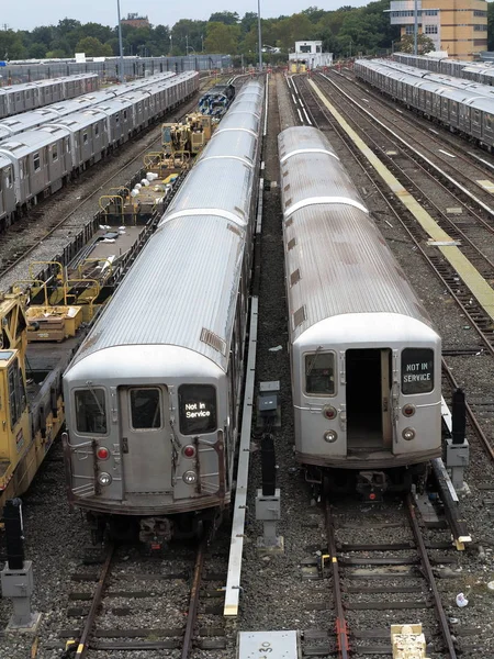 Nova Iorque Setembro Trens Metrô Número Alinhados Corona Yard Perto — Fotografia de Stock