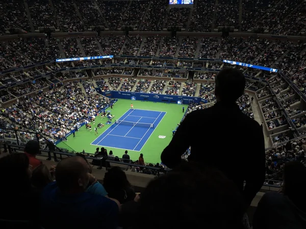 New York September Een Overvolle Arthur Ashe Stadium Onder Een — Stockfoto