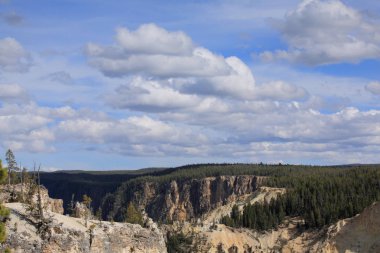 Yellowstone Grand Canyon - çok yüksek kayalıklarla Yellowstone Milli Parkı'nda doğal görünümü