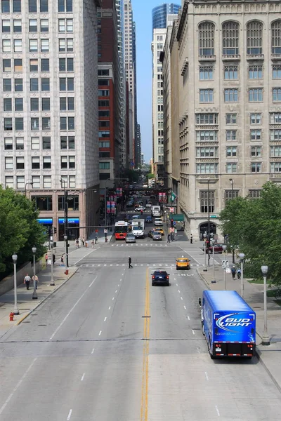 Chicago Junho Cruzamento Movimentado Cidade Esquina Adams Com Michigan Streets — Fotografia de Stock