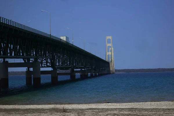 Mackinac Bridge Pont Suspendu Reliant Les Péninsules Supérieure Inférieure Michigan — Photo