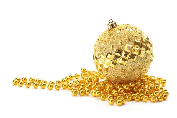 Gold Christmas ball with beads — Stock Photo, Image