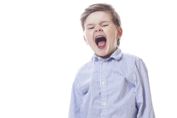 Young Cute Happy Little Boy Posing White Background — Stock Photo, Image