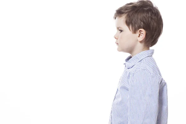 Joven Lindo Niño Feliz Posando Sobre Fondo Blanco — Foto de Stock