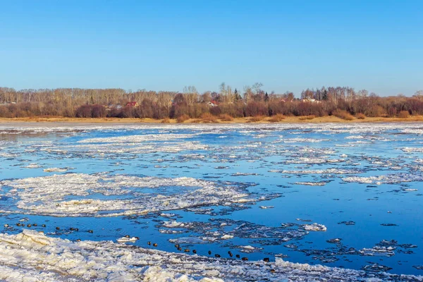 Дрейф льоду на річці на весняний день — стокове фото