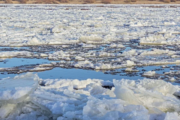 Téli textúra törött jég a folyón — Stock Fotó