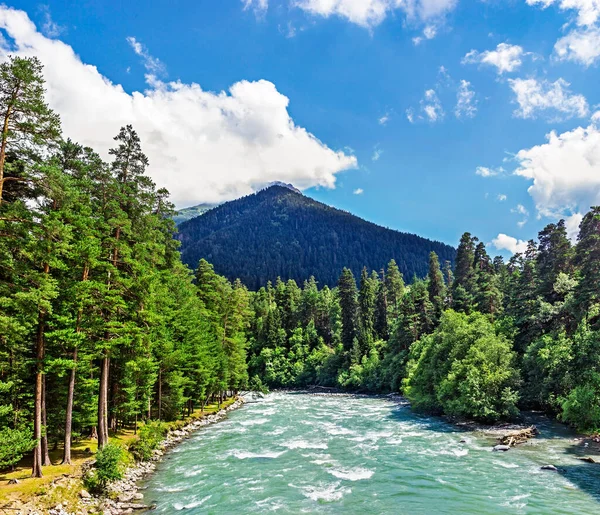 Bolshoy zelenchuk řeka v kavkazských horách za slunečného dne — Stock fotografie
