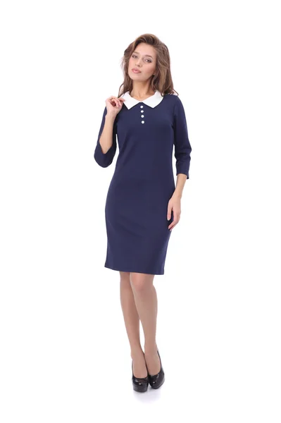 Pretty Young Woman Wearing Blue Office Dress — Stock Photo, Image