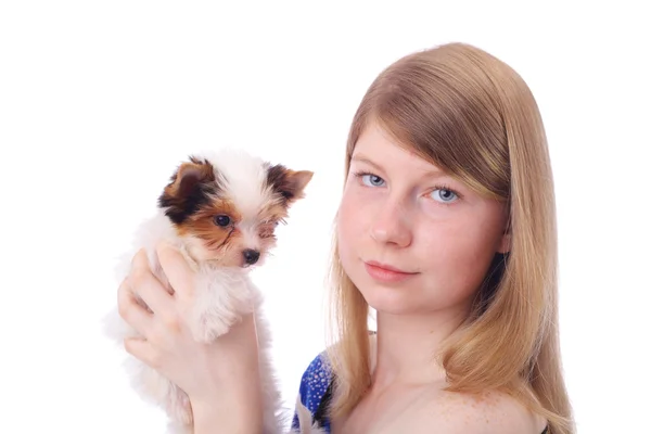 Girl and puppy — Stock Photo, Image