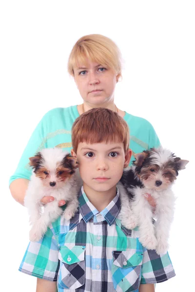 Familie en puppies — Stockfoto
