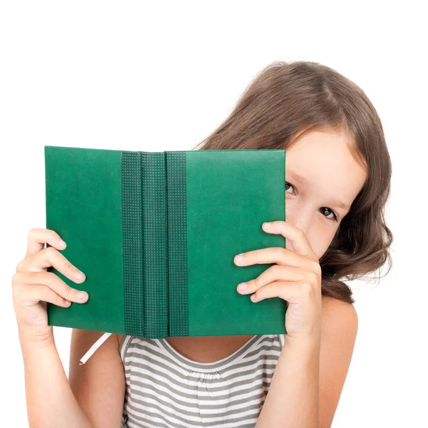 Menina olhando para fora do livro — Fotografia de Stock