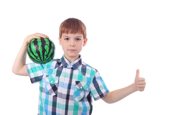 Söt Liten Pojke Med Vattenmelon Bollen — Stockfoto