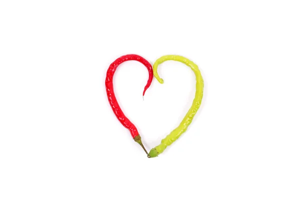 Red Green Chile Pepper Form Heart — Stock Photo, Image