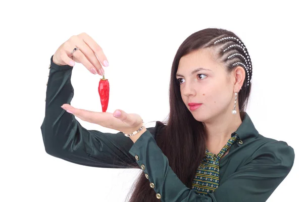 Girl and pepper — Stock Photo, Image