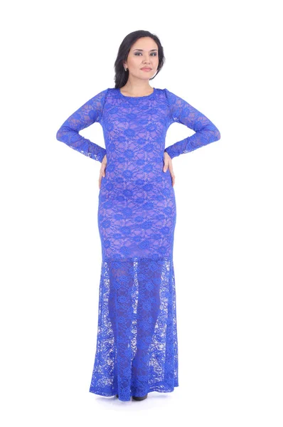 Женщина в синем платье — стоковое фото