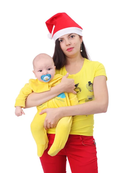 Jolie Jeune Mère Heureuse Avec Mignon Petit Bébé Habillé Bonnet — Photo