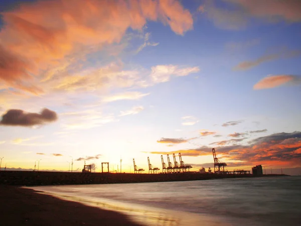 Sunset Seacoast Cargo Wharf Stock Image