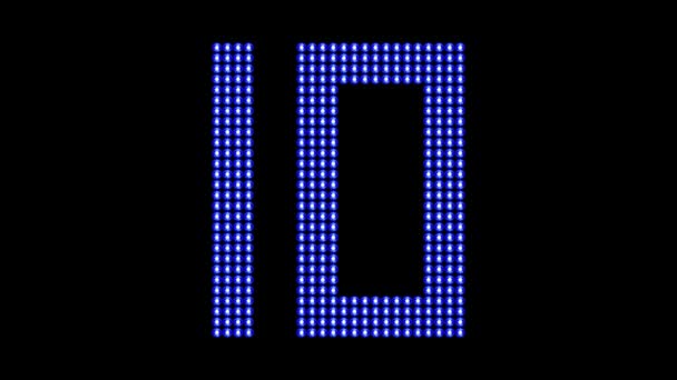 Blue Led Array Countdown Animation Black Screen — Stock Video