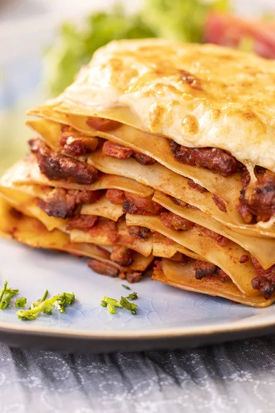 Lasagna egy tányéron — Stock Fotó